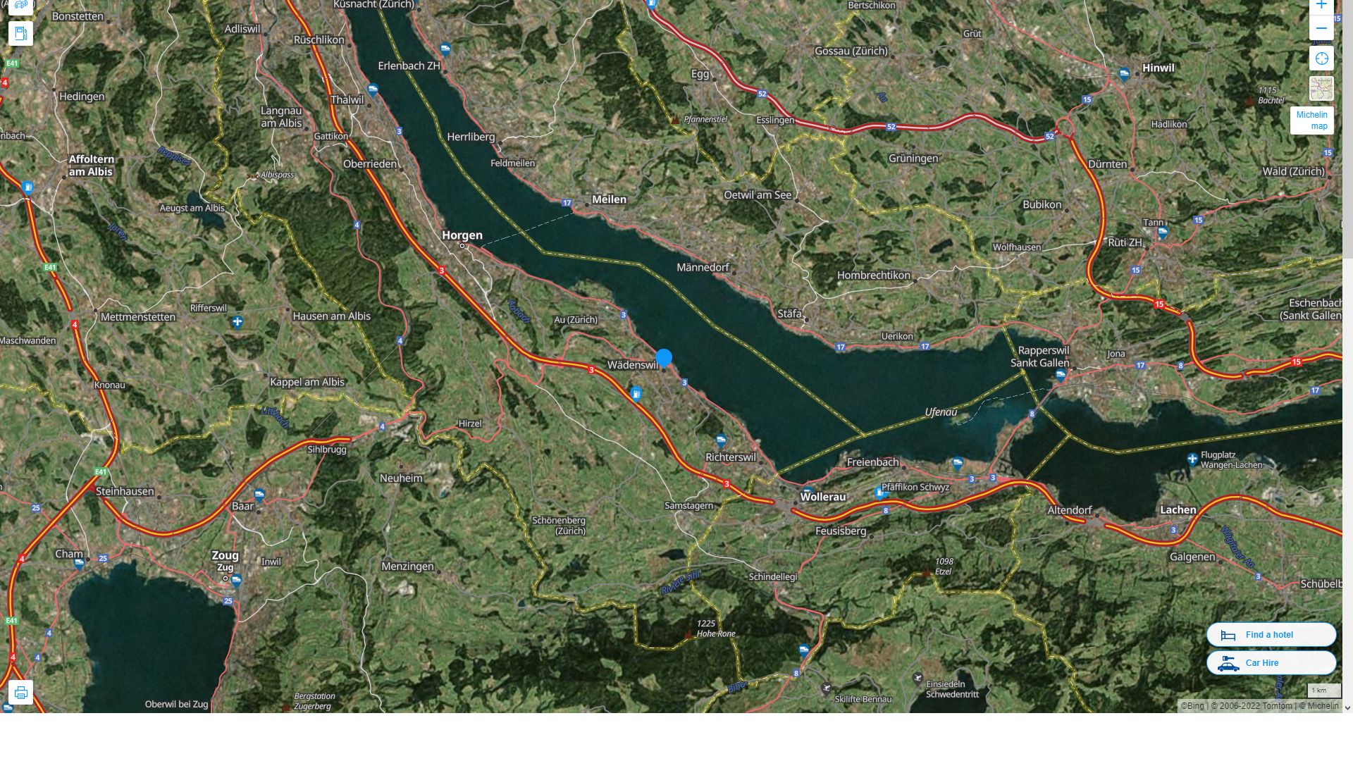Wadenswil Highway and Road Map with Satellite View